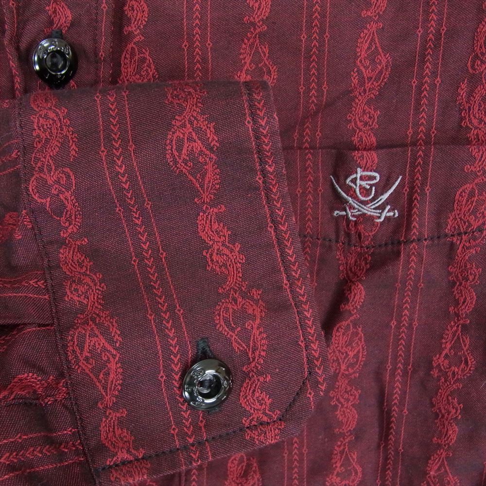 R.J.B アールジェイビー ペイズリー オリエンタル プリント 刺繍 ロゴ 長袖 シャツ エンジ系 42【中古】