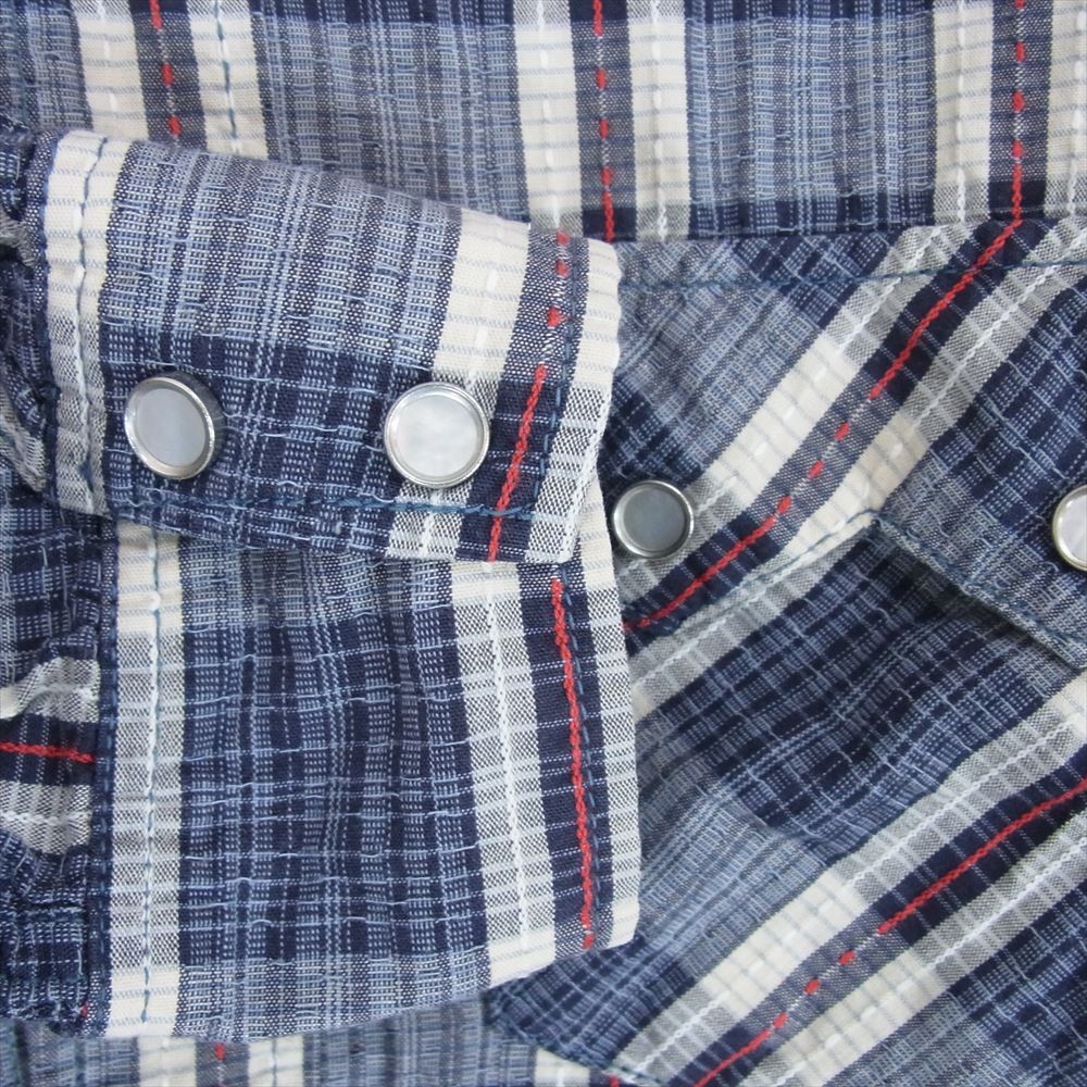 THE FLAT HEAD ザフラットヘッド ウエスタン チェック 長袖 シャツ ブルー系 40【中古】