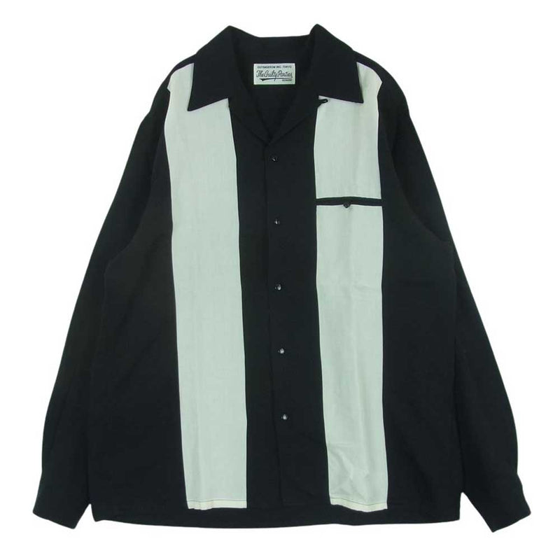 WACKO MARIA ワコマリア TWO-TONE 50'S SHIRT L/S ツートーン オープンカラー シャツ 長袖 ブラック系 ホワイト系  M【中古】