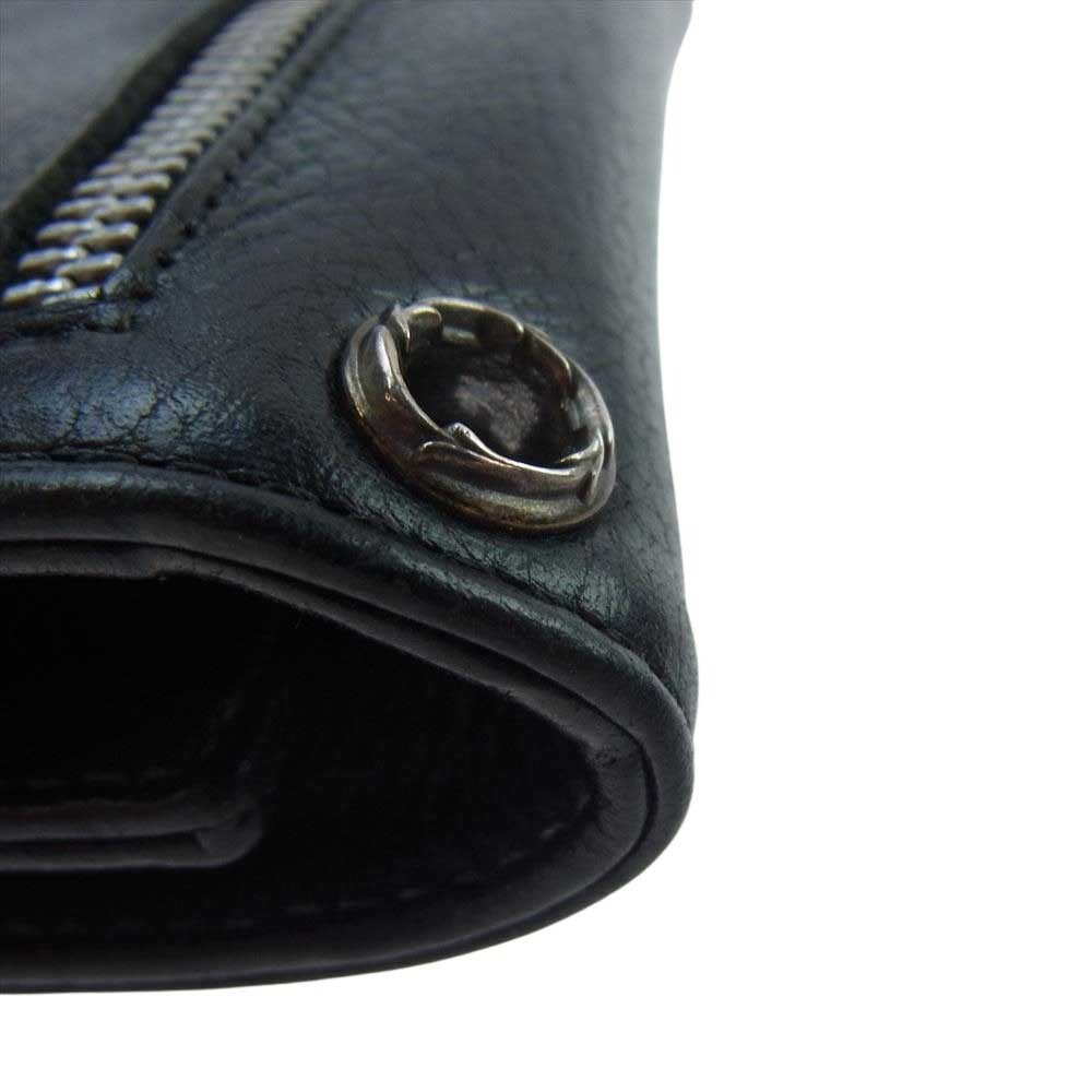 CHROME HEARTS クロムハーツ(原本無) WAVE MINI ウェーブミニ クロスボール ボタン レザー ウォレット 財布 ブラック系【中古】