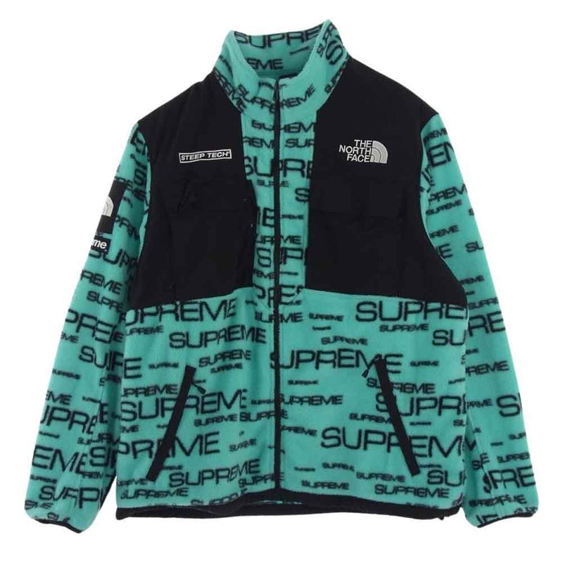 Supreme シュプリーム 21AW NA52101I × THE NORTH FACE ノースフェイス Steep Tech Fleece  Jacket スティープ テックフリース ジャケット 総柄 総ロゴ ライトブルー系 XL【中古】