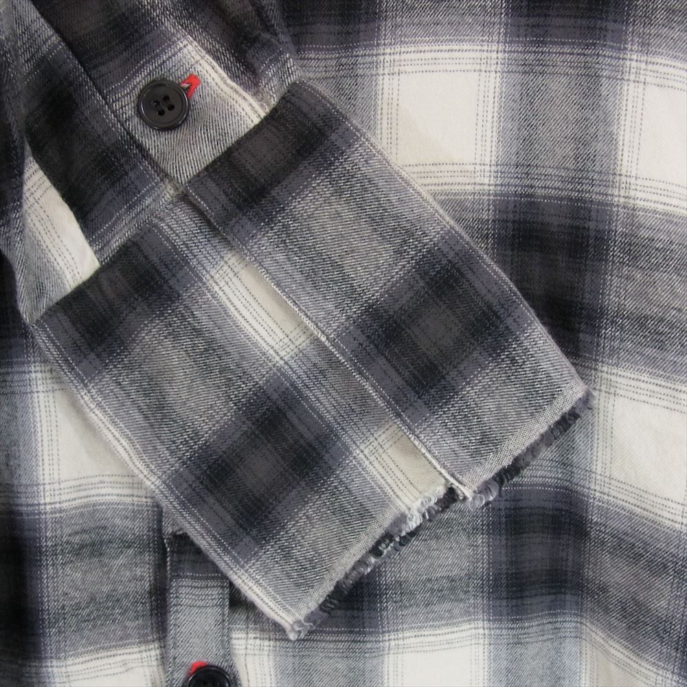グレッグ ローレン RED PLAID STUDIO カットオフ バンドカラー フランネル チェック シャツ ホワイト ブラック系 3【中古】