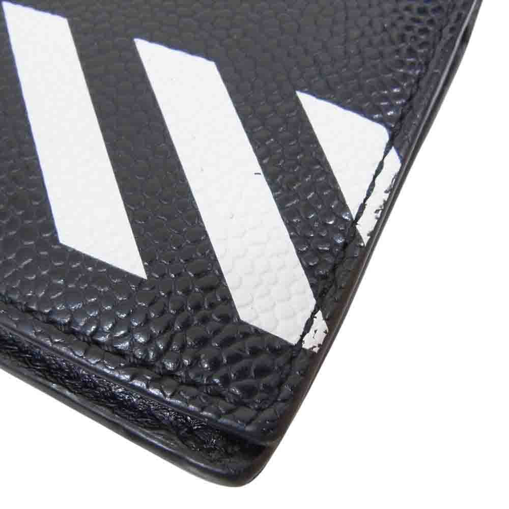 OFF-WHITE オフホワイト イタリア製 二つ折り レザー ロング ウォレット 長財布 ブラック系【中古】