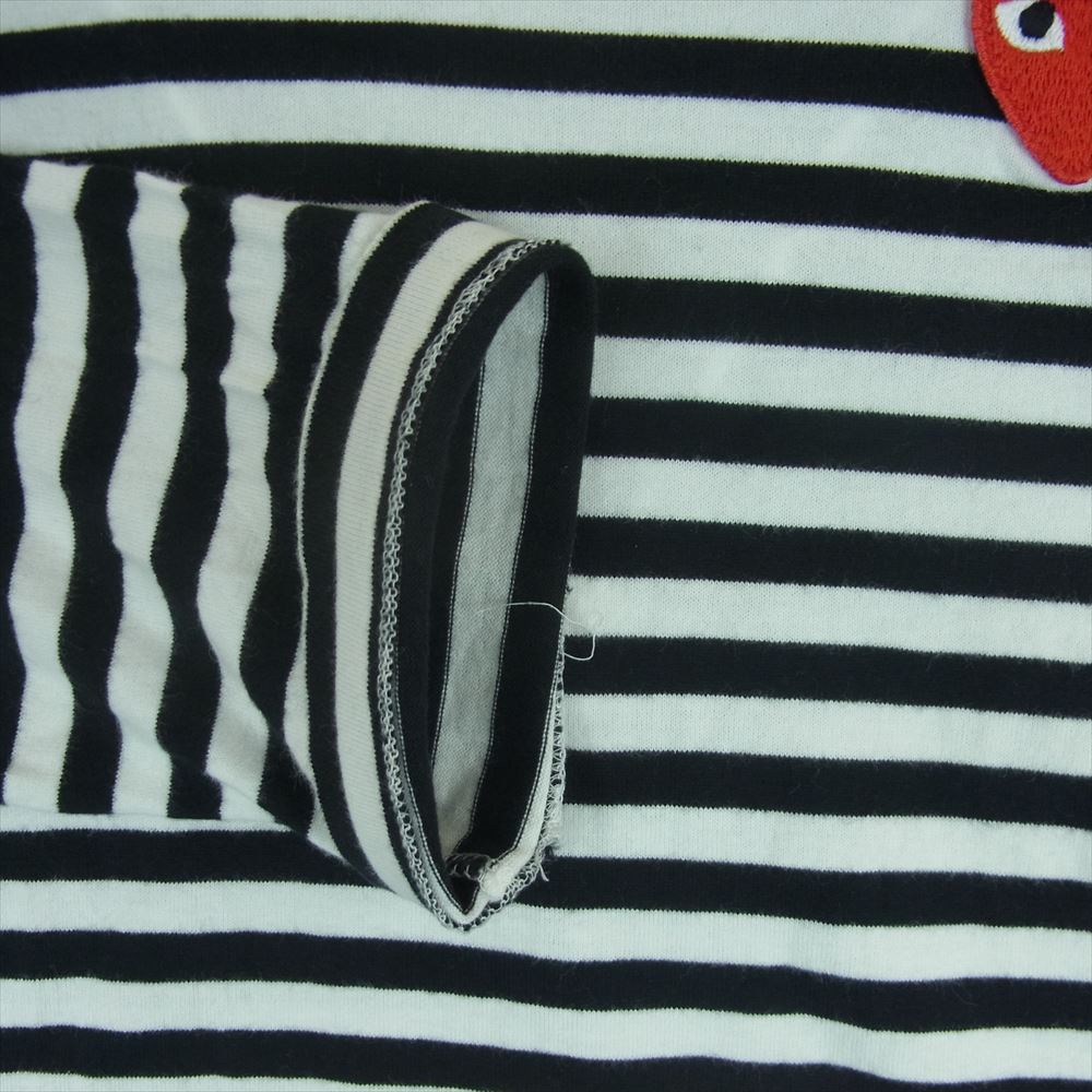 PLAY COMME des GARCONS プレイコムデギャルソン AD2019 AZ-T163 ハートワッペン ボーダー カットソー 長袖 Tシャツ レディース ブラック系 ホワイト系 M【中古】