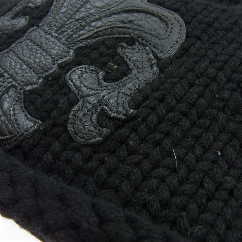 CHROME HEARTS クロムハーツ(原本無) BEANIE CASH カシミヤ100% BSフレアコンチョボタン レザーパッチ ビーニー ニットキャップ ブラック系【中古】