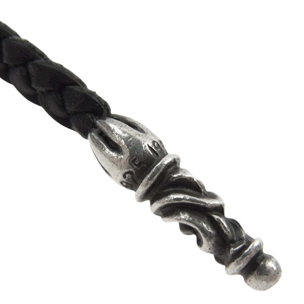 CHROME HEARTS クロムハーツ(原本無) LEATHER BRAID スクロール レザーブレード ネックレス ブラック系 シルバー系【中古】
