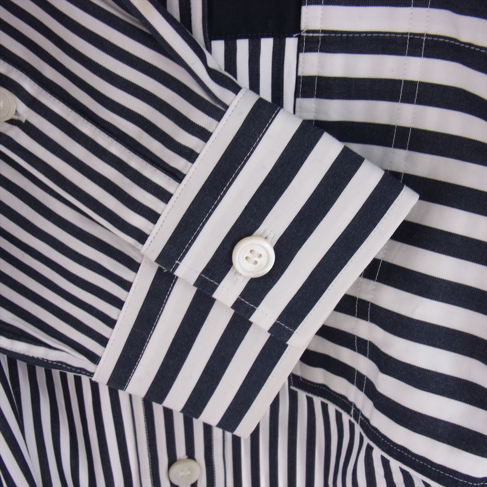 BURBERRY LONDON バーバリー ロンドン ストライプ ラバー ロゴ ポケット 長袖 シャツ ネイビー系 ホワイト系 M【中古】