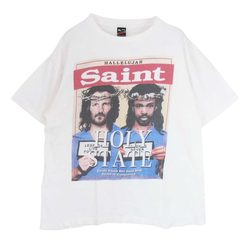 SAINT MICHAEL セントマイケル 22SS SM-S22-0000-062 × DENIM TEARS SS TEE HOLY STATE  デニムティアーズ コラボ ヴィンテージ 加工 半袖 Tシャツ ホワイト系 XL【中古】