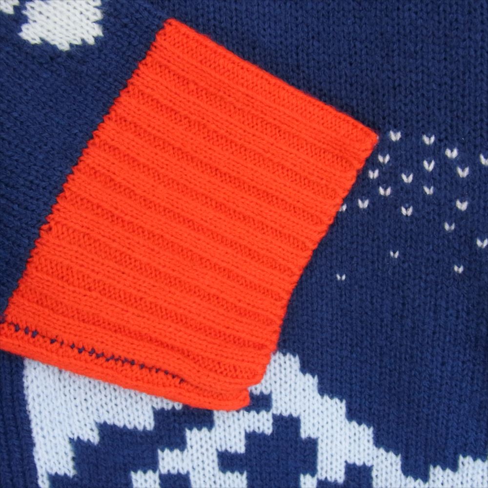 リーズン ジャガード 総柄 アクリル ニット カーディガン ブルー系 M【中古】