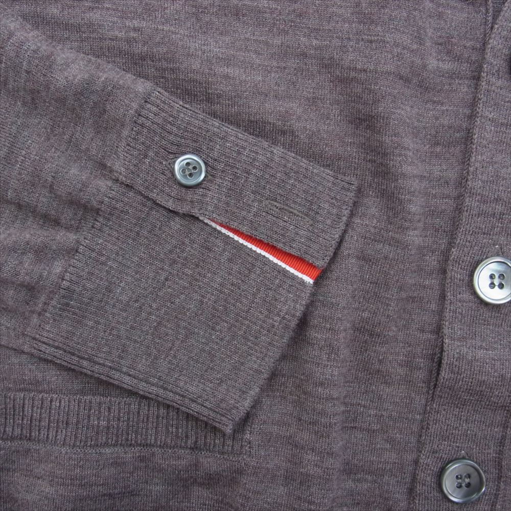 THOM BROWNE トムブラウン MKC489A-Y1014 イタリア製 国内正規品 JERSEY STITCH V-NECK Cardigan ジャージー ステッチ トリコロールテープ Vネック ウール カーディガン ブラウン系 3【極上美品】【中古】