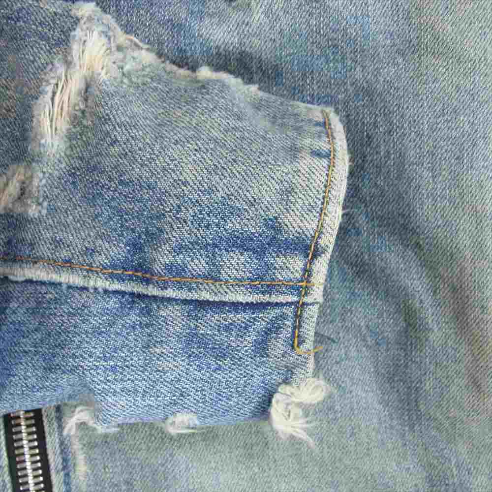 BALMAIN バルマン S6HT245D428D ダブルライダース ダメージ加工 デニムジャケット インディゴブルー系 XS【中古】
