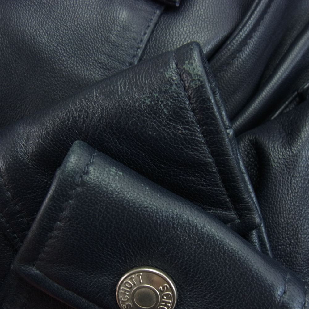 schott ショット LEATHER PATCH POCKET LS SHIRT ラムレザー パッチポケット シャツ ダークネイビー系 2XL【中古】