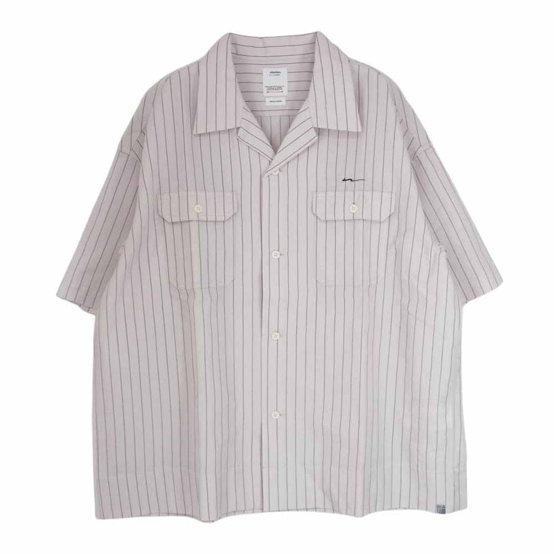 VISVIM ビズビム 22SS 0122105011016 CABAN WORK SHIRT S/S ウール リネン バックプリント ストライプ  オープンカラー 半袖 シャツ オフホワイト系 4【中古】