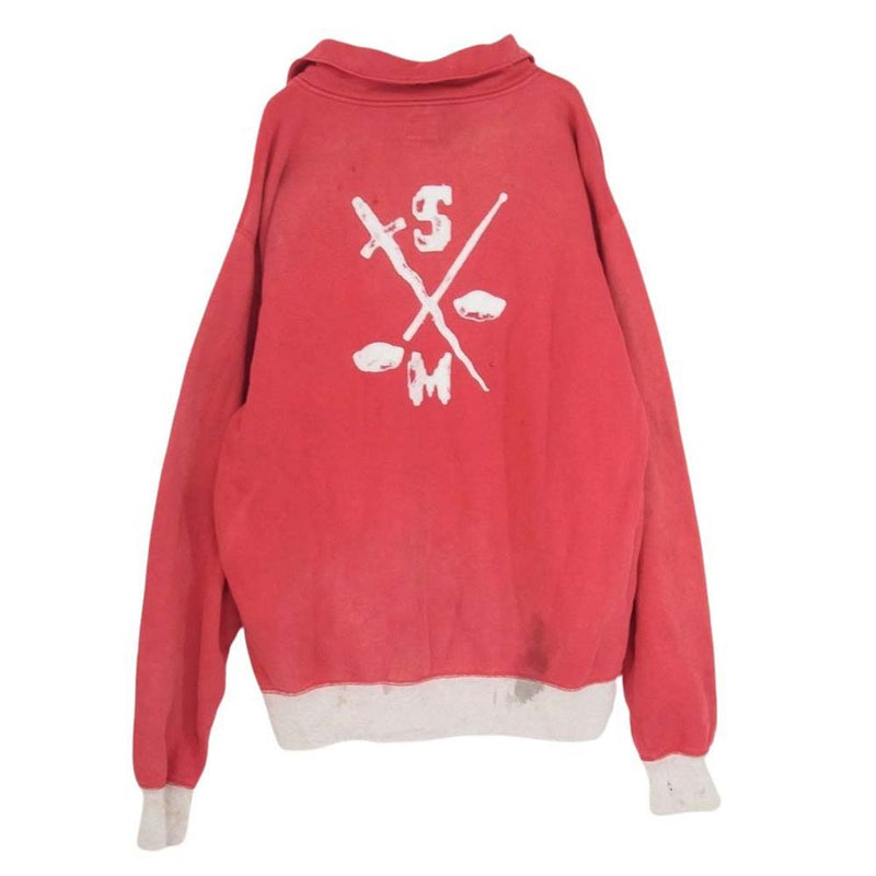 SAINT MICHAEL セントマイケル 21SS H-ZIP SWEATSHIRT ダメージ加工 ハーフジップ ロゴ スウェット レッド系  L【中古】