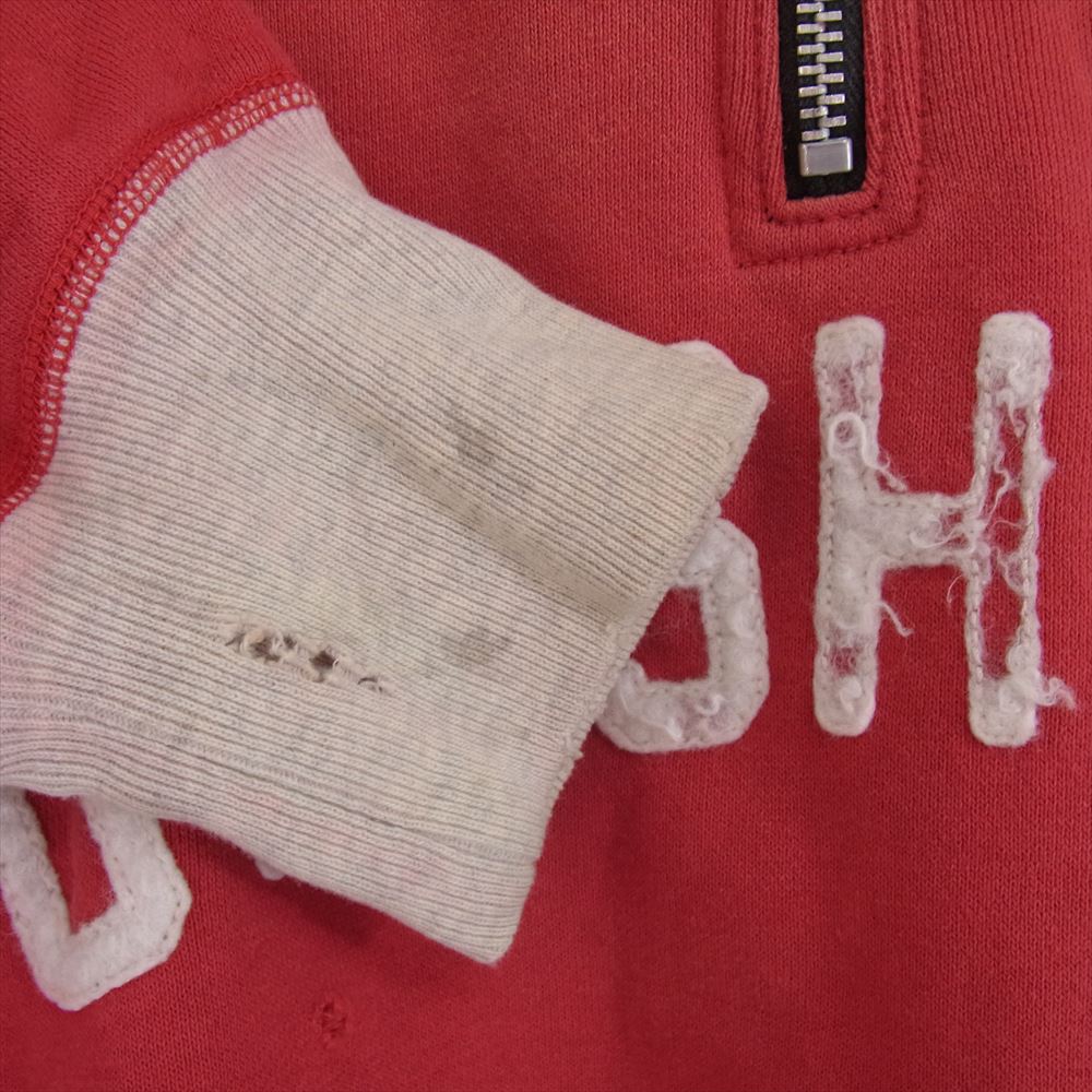 SAINT MICHAEL セントマイケル 21SS H-ZIP SWEATSHIRT ダメージ加工 ハーフジップ ロゴ スウェット レッド系 L【中古】