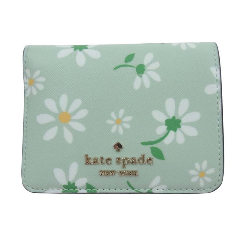 Kate Spade ケイトスペード 花柄 二つ折り財布 ライトグリーン系【極上美品】【中古】