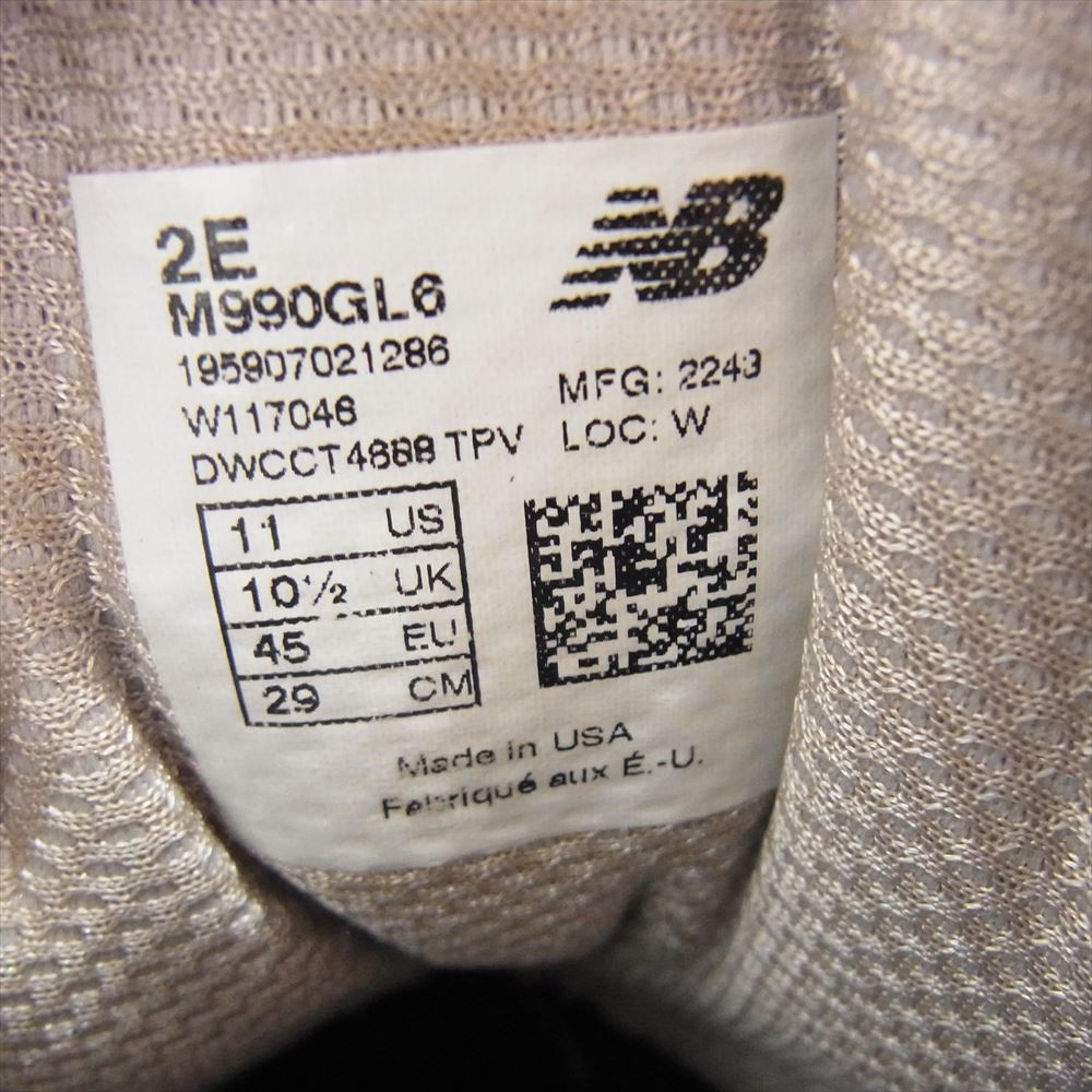 NEW BALANCE ニューバランス M990GL6 V6 スウェード ローカット スニーカー グレー系 29cm【中古】