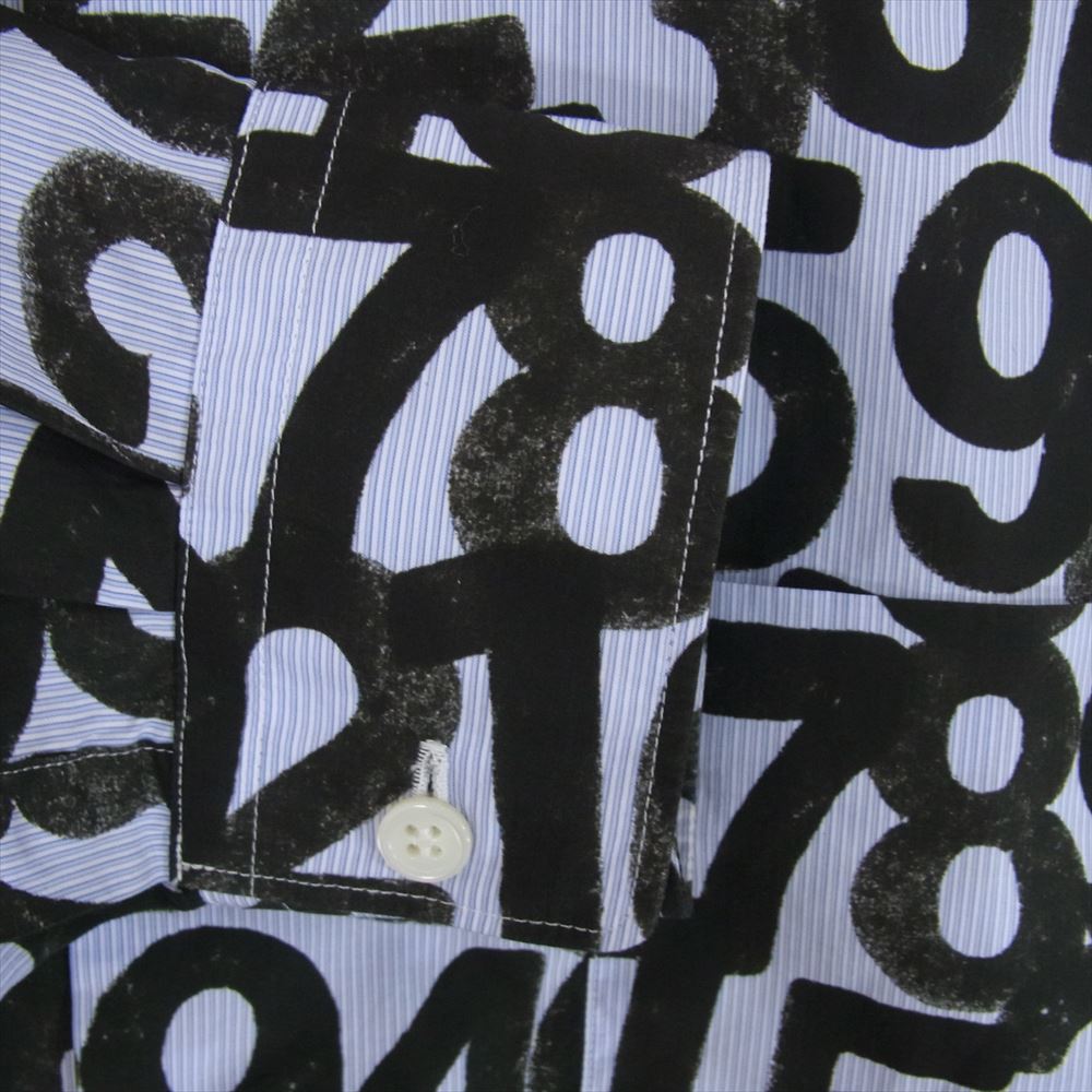 COMME des GARCONS HOMME DEUX コムデギャルソンオムドゥ 19AW DD-B053 ナンバープリント ストライプ 総柄 長袖 シャツ ブルー系 ブラック系 S【中古】