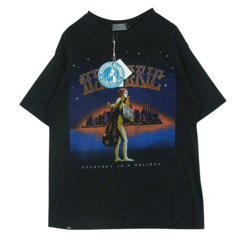 HYSTERIC GLAMOUR ヒステリックグラマー 24SS 02241CT40 KEEP ON CHILLIN’ ガールプリント 半袖 Tシャツ  ブラック系 L【美品】【中古】