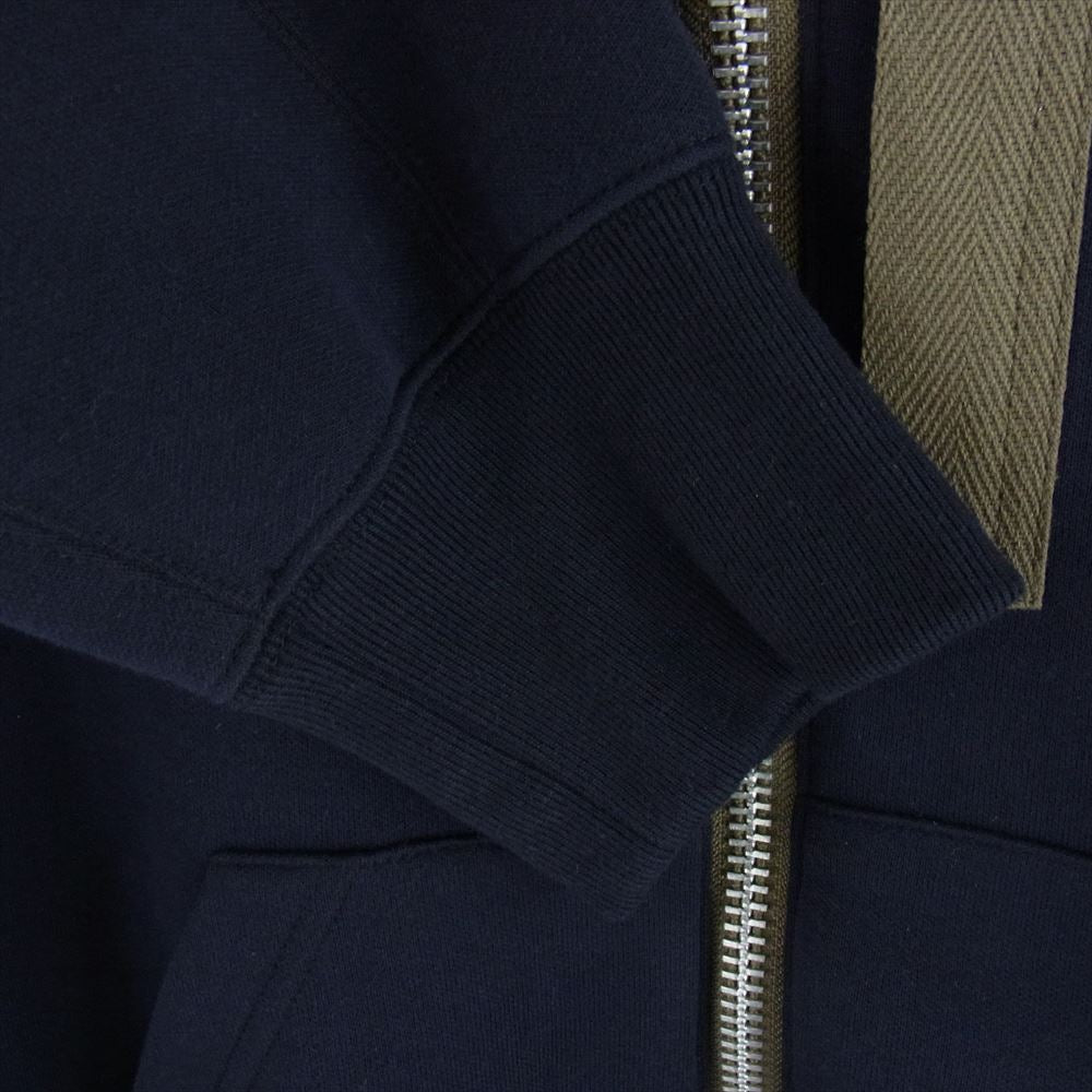 Sacai サカイ 24SS 24-03335M Sponge Sweat x Nylon Twill Hoodie スポンジスウェット ナイロンツイル 異素材切替 ジップアップ フーディー パーカー ネイビー系 2【中古】