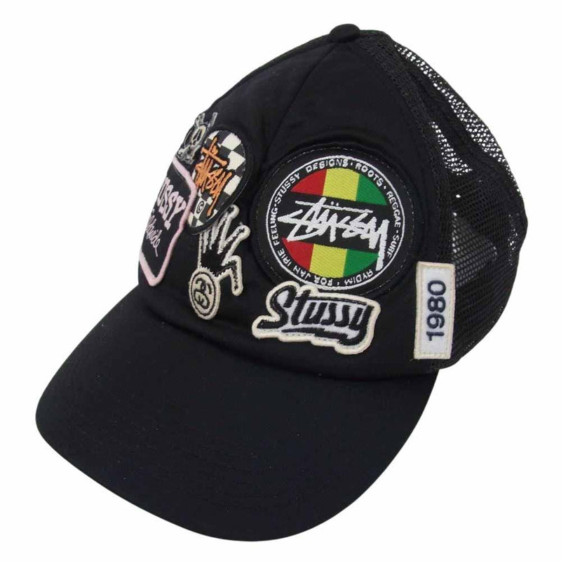 STUSSY ステューシー 00s ストックロゴ ワッペン トラッカー メッシュ キャップ ブラック系【中古】