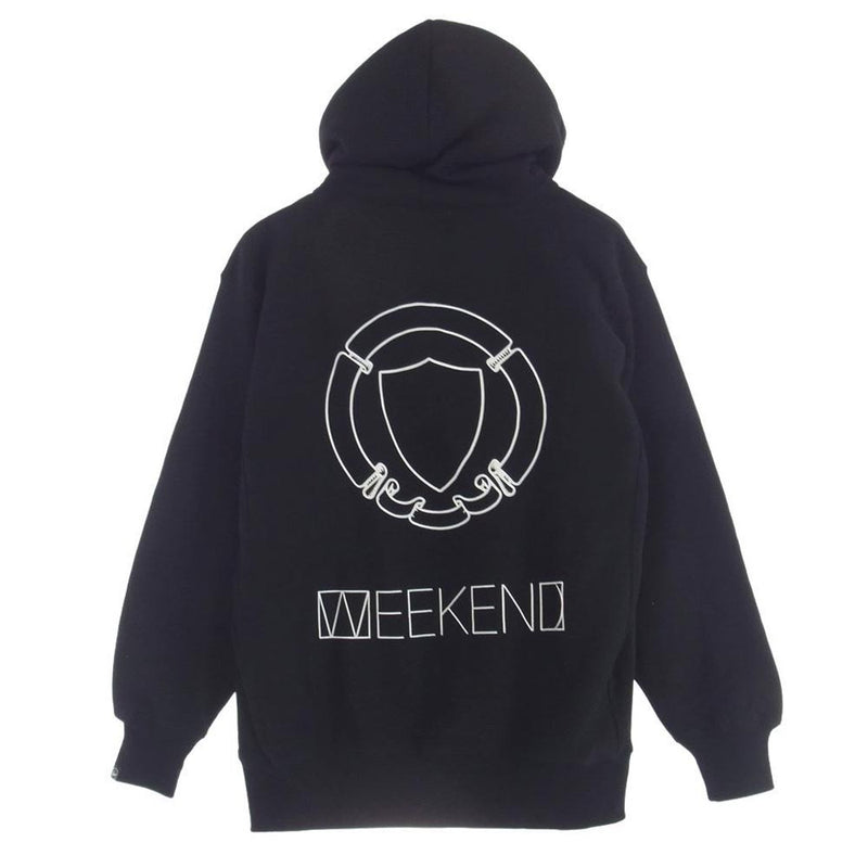 FRAGMENT DESIGN フラグメントデザイン × WEEKEND × Sequel Univ ウィークエンド シークエル カレッジ ロゴ  パーカー フーディ スウェット パーカー ブラック系 L【中古】