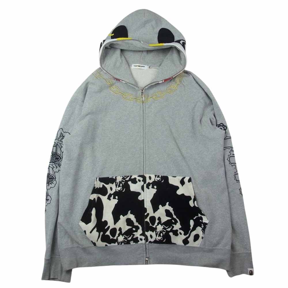A BATHING APE ジップパーカー グレー 灰 L BAPE アベイシング A