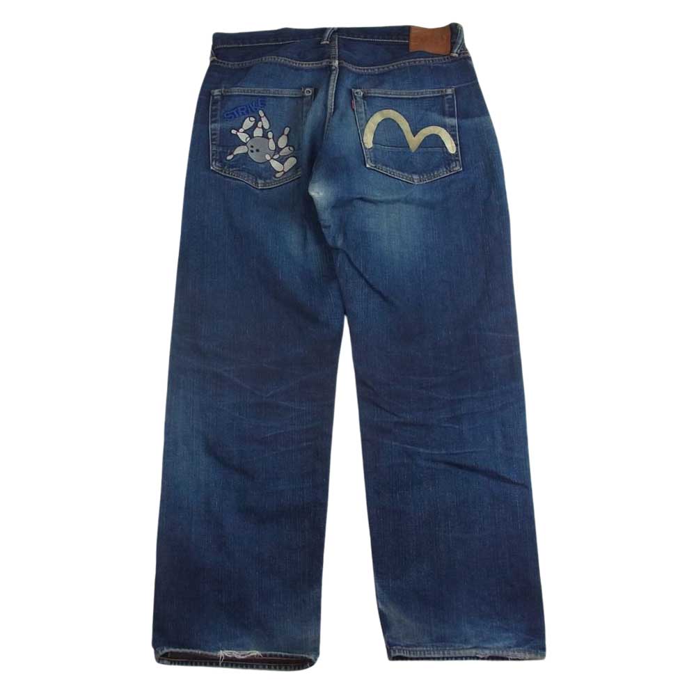 EVISU エヴィス 2001 NO2 ボーリング カモメ 刺繍 デニム パンツ インディゴブルー系 36×35【中古】