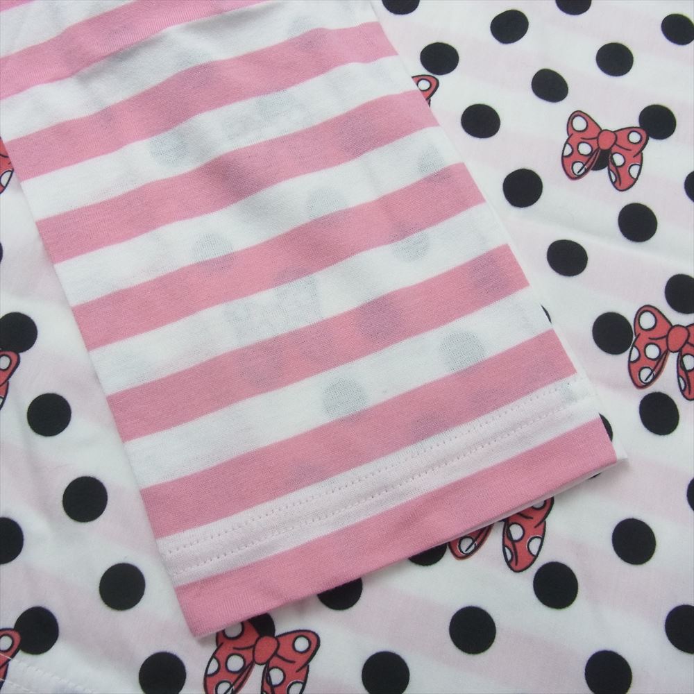 コムデギャルソンガール 20SS NE-T006-051 DISNEY ディズニー ドット ボーダー 切替 長袖Tシャツ ピンク系 ホワイト系 XS【極上美品】【中古】