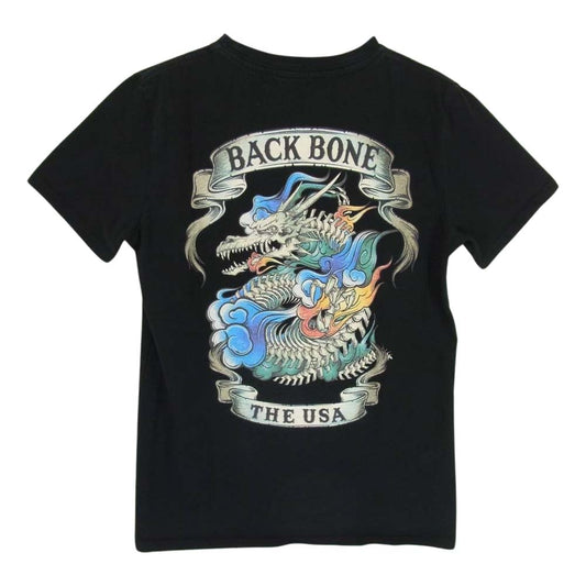 BACKBONE バックボーン ドラゴン スカル プリント 刺繍 ポケット Tシャツ カットソー ブラック系 M【中古】