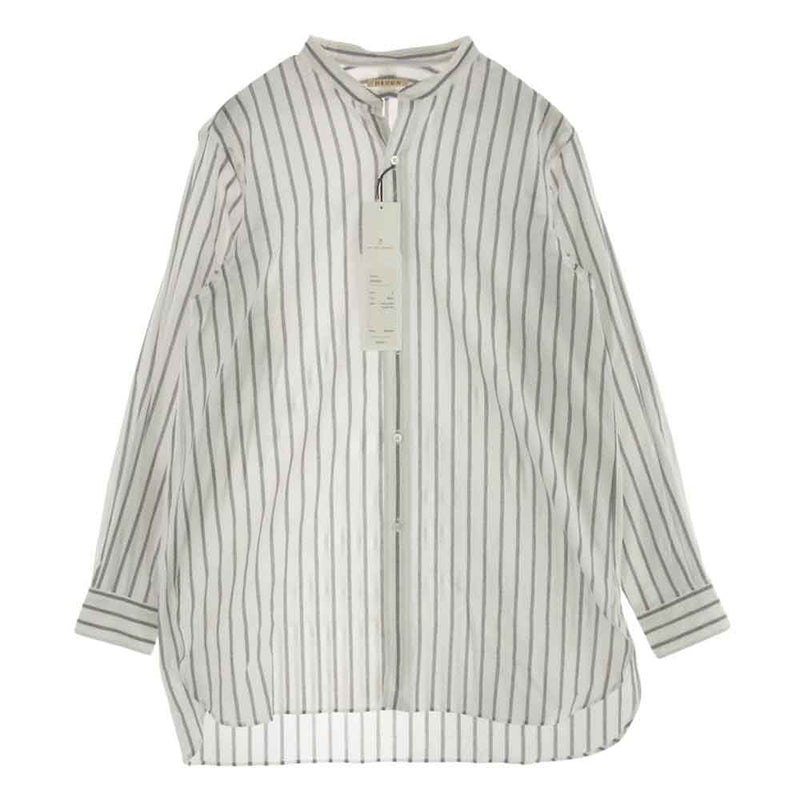 HEUGN ユーゲン SHIRT020 Rob スタンドカラー 長袖 ストライプ シャツ 2【新古品】【未使用】【中古】