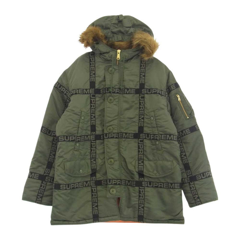 Supreme シュプリーム 18AW Logo Tape N-3B Parka ロゴ テープ パーカー フライト ジャケット ミリタリー カーキ系  M【中古】