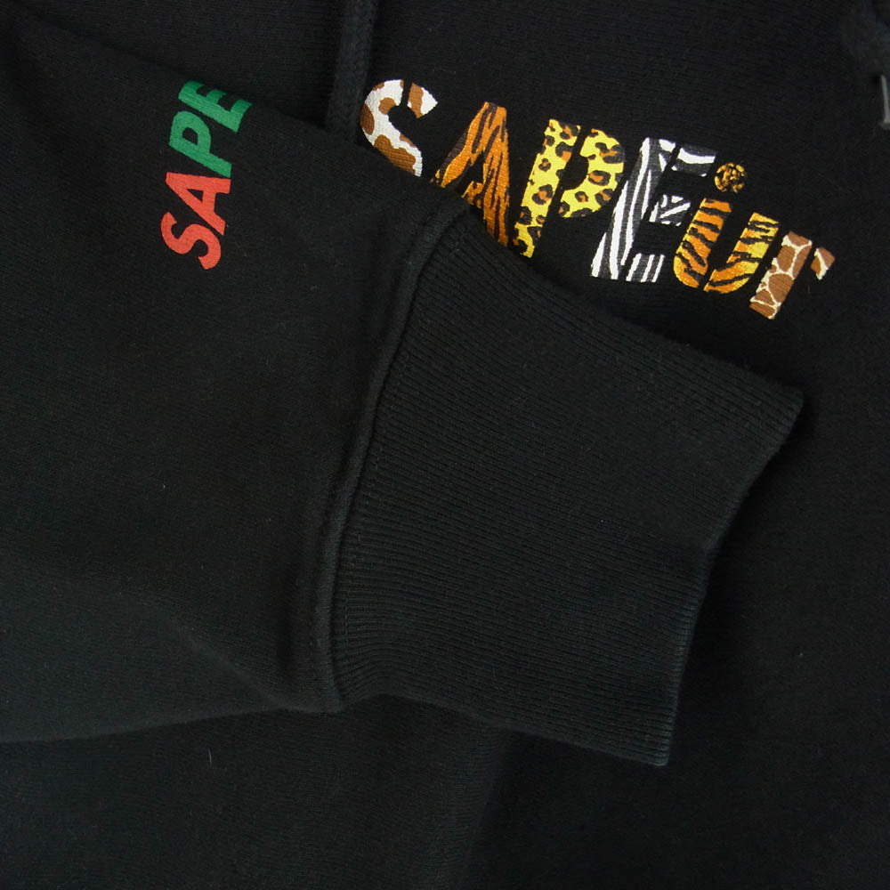 SAPEUR サプール SAFARI A Elegantes HOODIE サファリ ロゴ フーディー プルオーバー パーカ ブラック系 XL【中古】