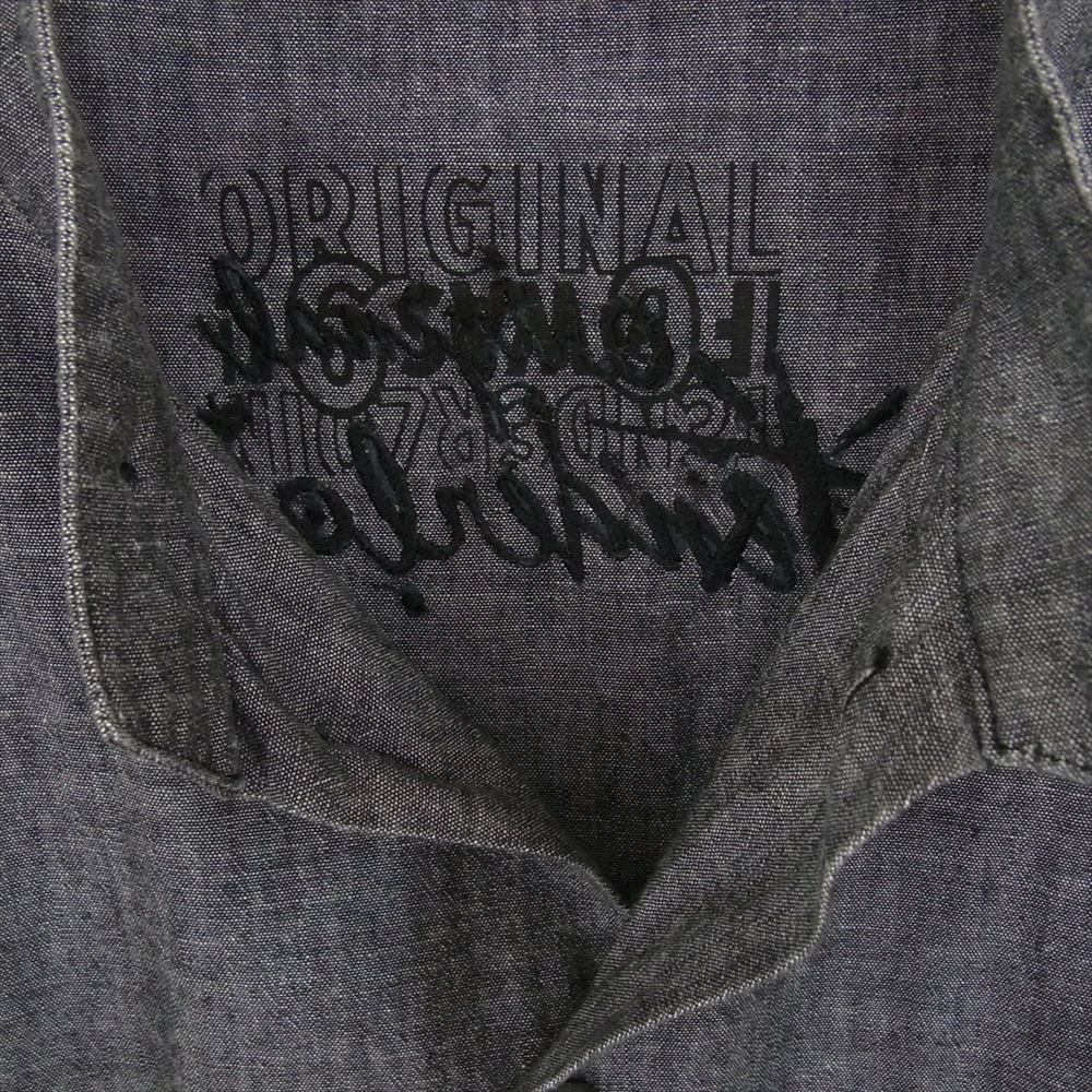 TENDERLOIN テンダーロイン STAND SHT CHAMBRAY L/S ロゴ刺繍 シャンブレー 長袖 シャツ スクエア ボタン ブラック系 L【中古】