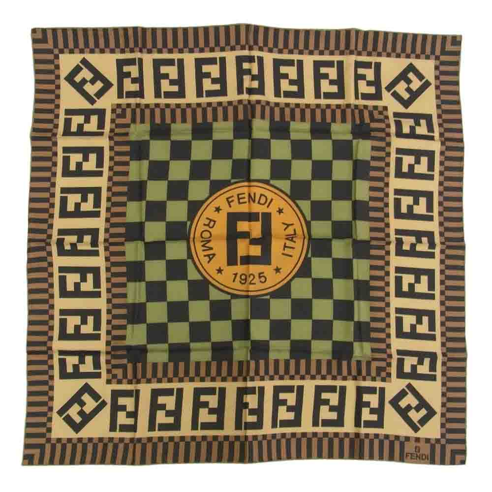 FENDI シルクスカーフ チェック柄 FENDI フェンディ シルク 100% 格子柄 ブロックチェック FFロゴ