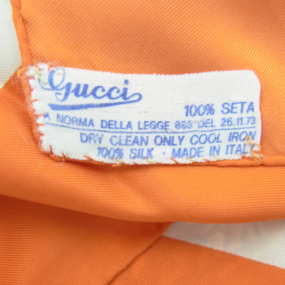 GUCCI グッチ シルク100% 草 キノコ 木の実 花柄 スカーフ オレンジ オレンジ系【中古】