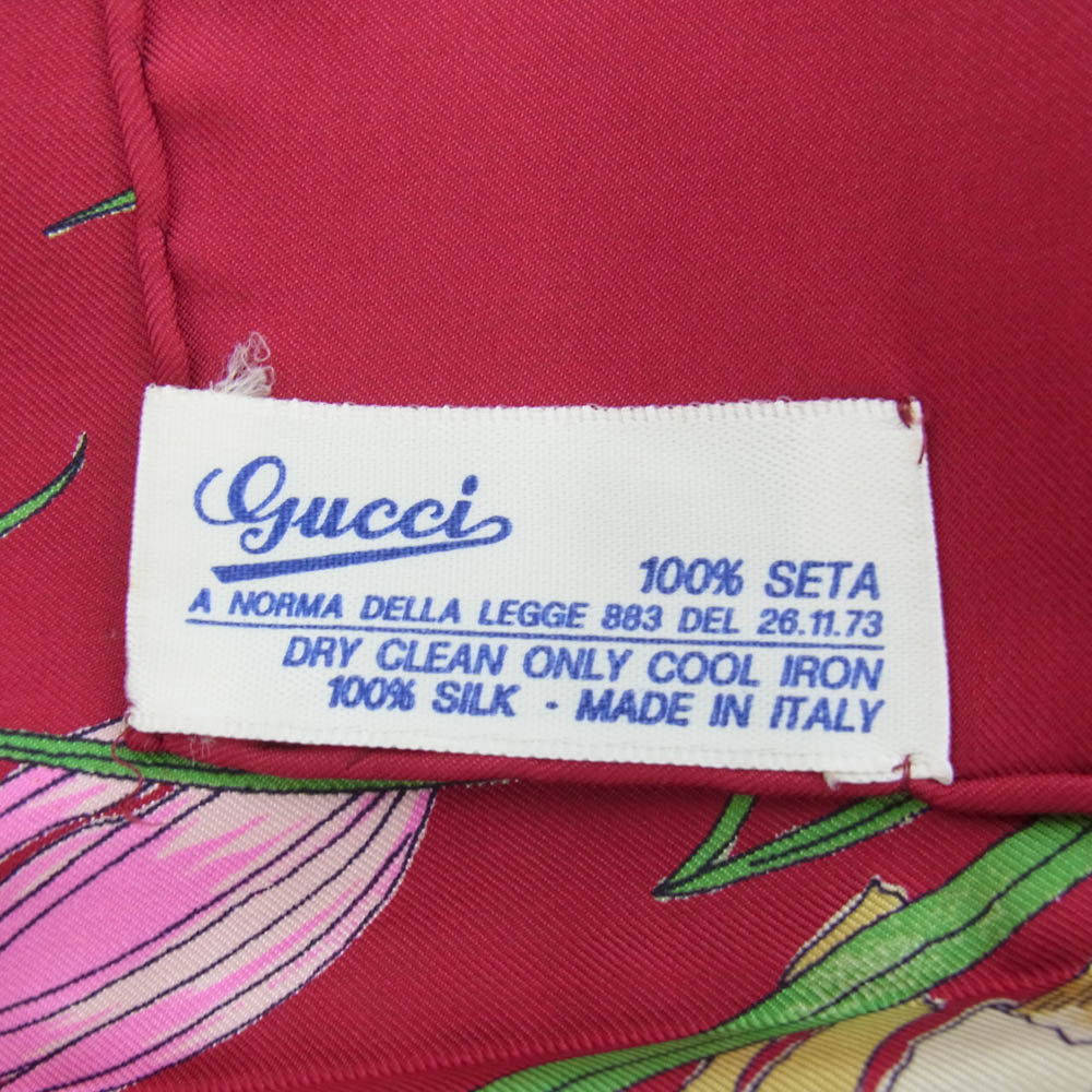 GUCCI グッチ シルク100% 草 キノコ 木の実 花柄 スカーフ ワインレッド エンジ系【中古】