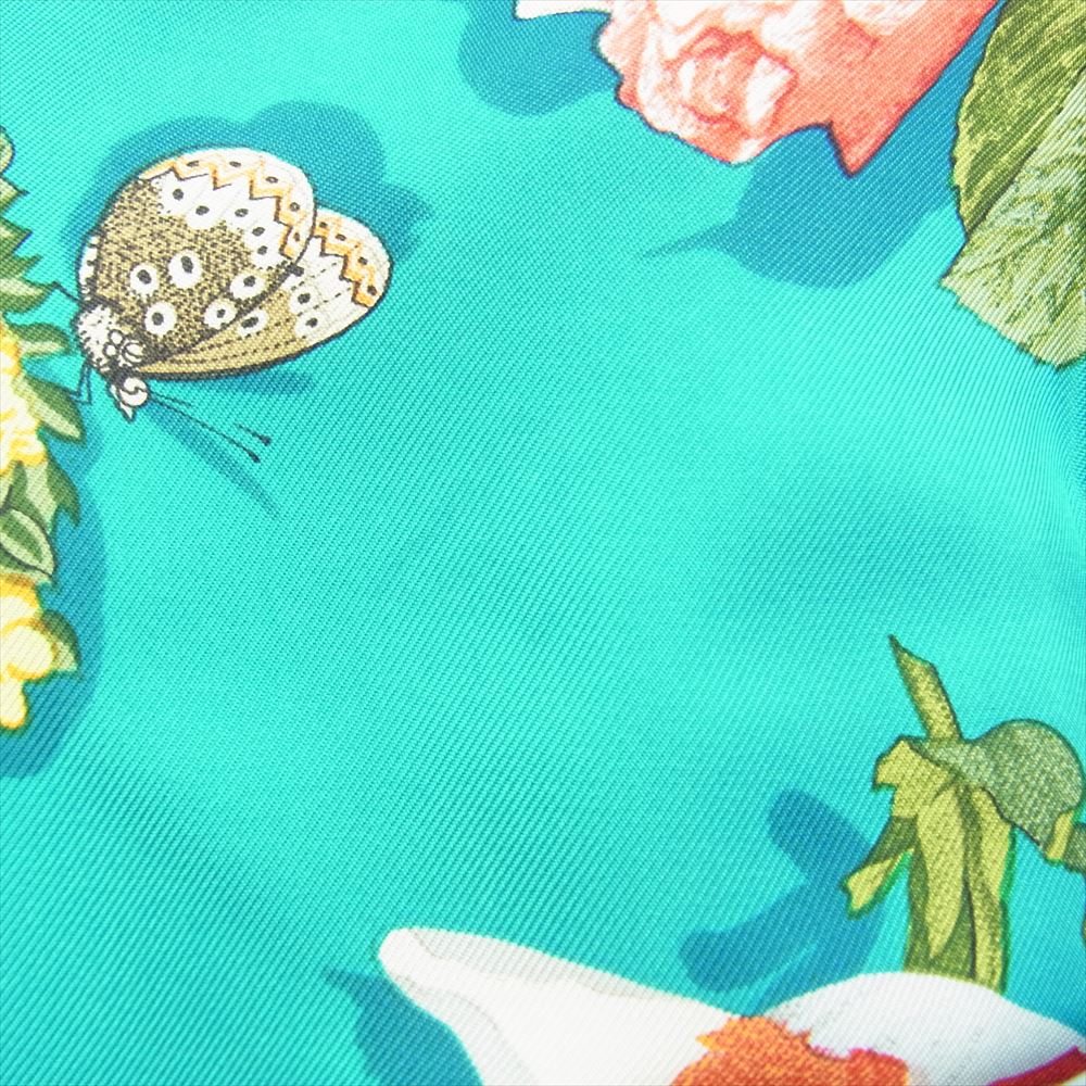 GUCCI グッチ シルク100% 超 花柄 フラワー 蜂 スカーフ グリーン ブルー系【中古】