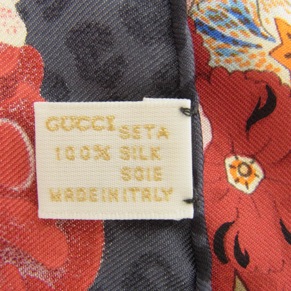 GUCCI グッチ シルク100% 花柄 フラワー 総柄 スカーフ レオパード ブラック マルチカラー系【中古】