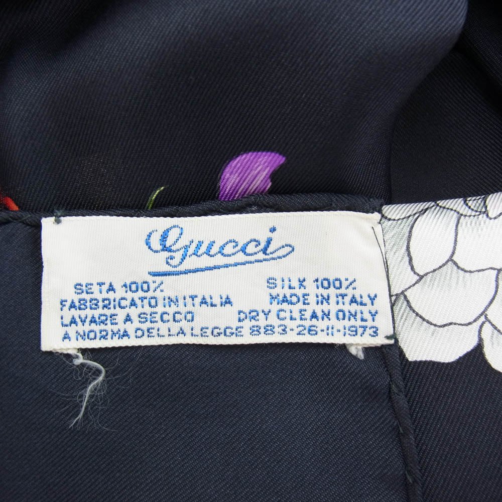 GUCCI グッチ シルク100% 花束 フラワー 花柄 スカーフ ブラック ブラック系【中古】