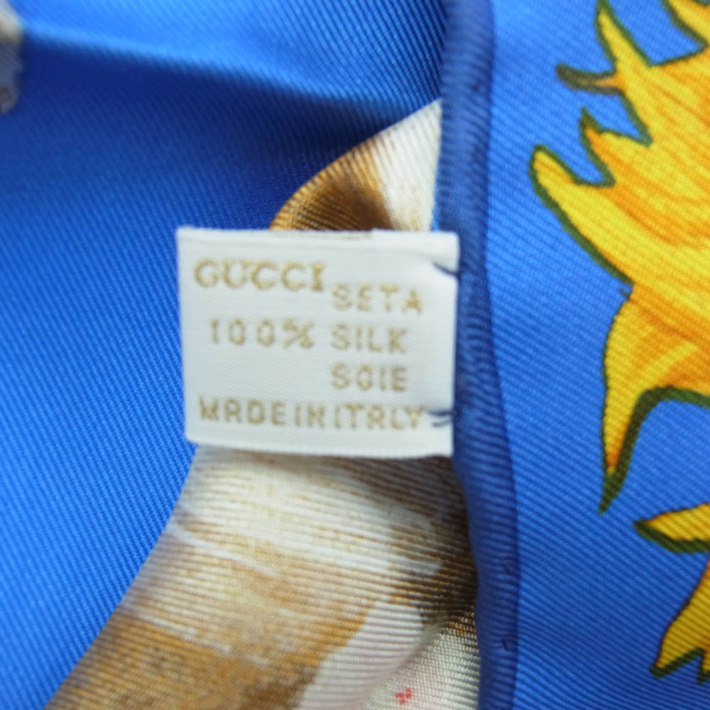 GUCCI グッチ シルク100% 花柄 ひまわり 向日葵 鉢植え フラワー スカーフ ブルー ブルー系【中古】