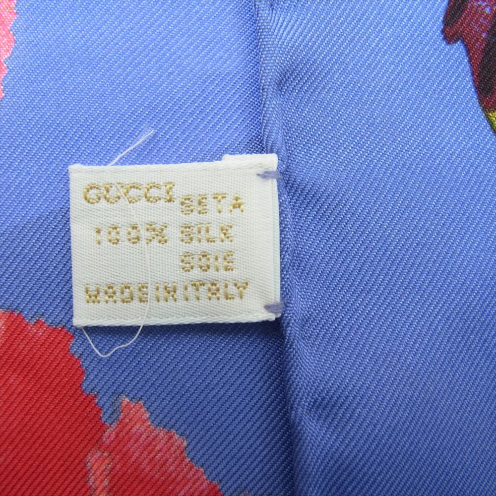 GUCCI グッチ シルク100% ポピー 花柄 フラワー スカーフ ブルー系【中古】