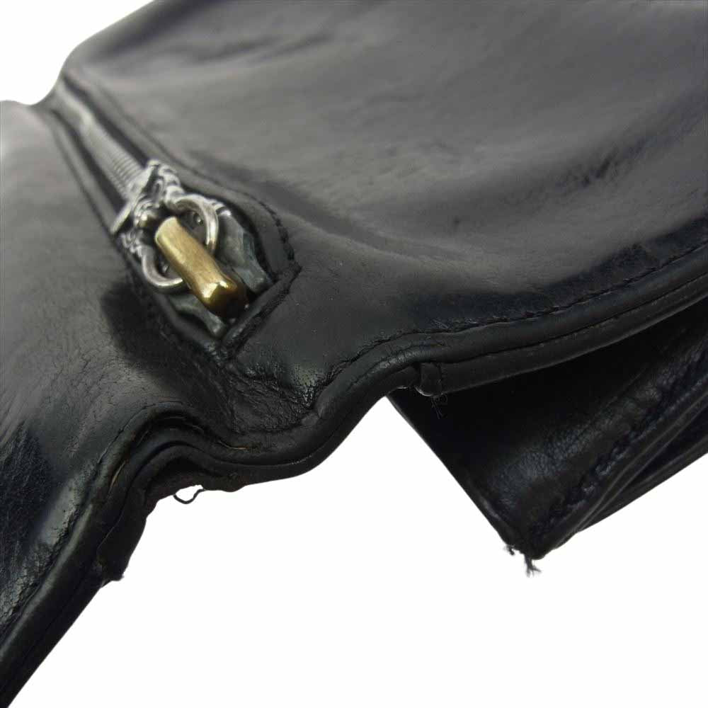 CHROME HEARTS クロムハーツ(原本無) LONG WALLET グリーシー クロスボタン レザー ロング ウォレット 長財布 ブラック系【中古】