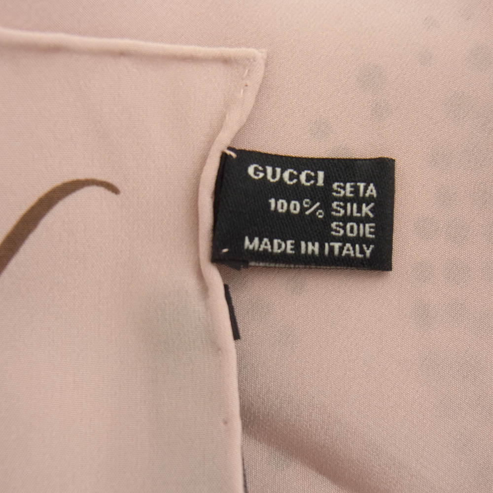 GUCCI グッチ シルク100% 花柄モチーフ ドット 水玉 スカーフ ピンク系【中古】