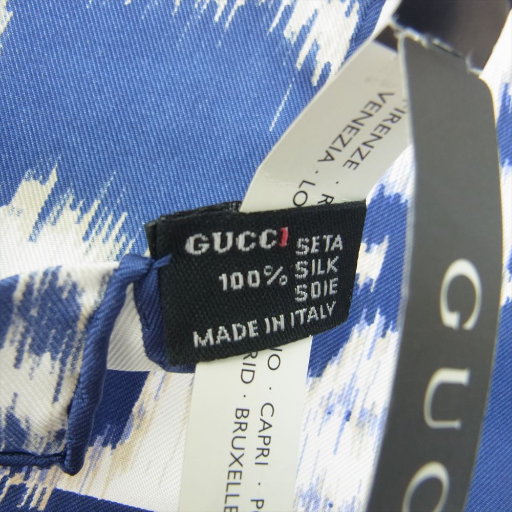 GUCCI グッチ シルク100% フラワー 花柄 スカーフ ホワイト系 ネイビー系【中古】