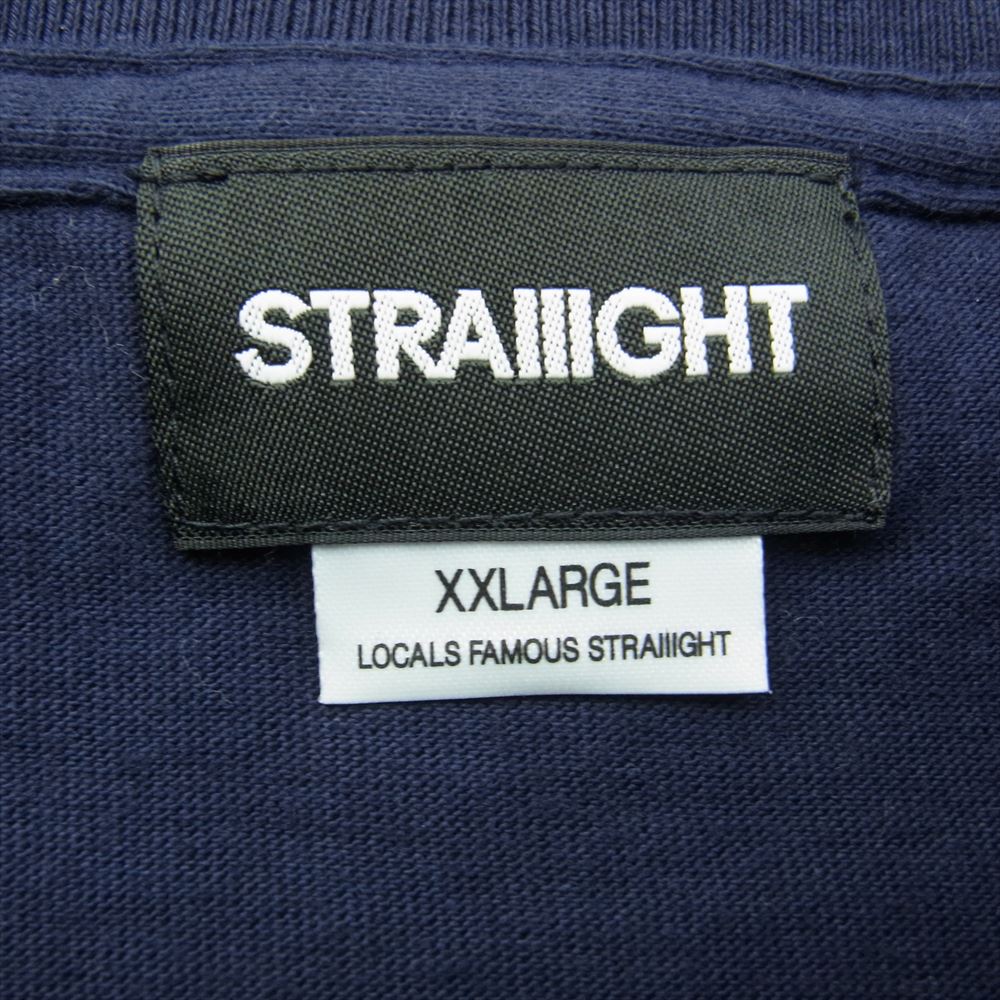 ストレイト ROLL UP SS TEE ロゴ刺繍 半袖 Tシャツ ネイビー系 XXL【中古】