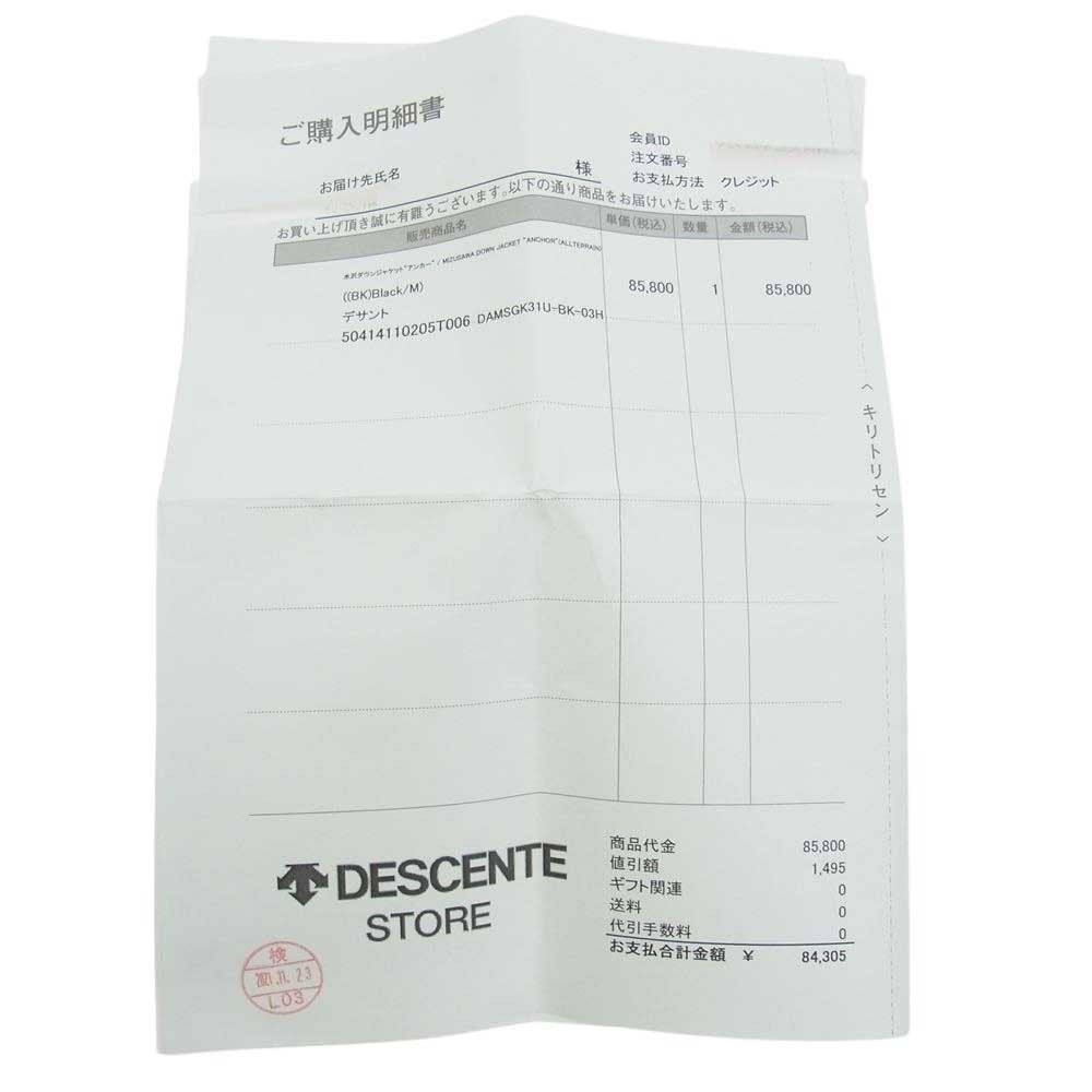 DESCENTE デサント DAMMGK31U ギャランティカード付属 ANCHOR MIZUSAWA DOWN JACKET 水沢ダウン ジャケット アンカー ブラック系 JP M【中古】
