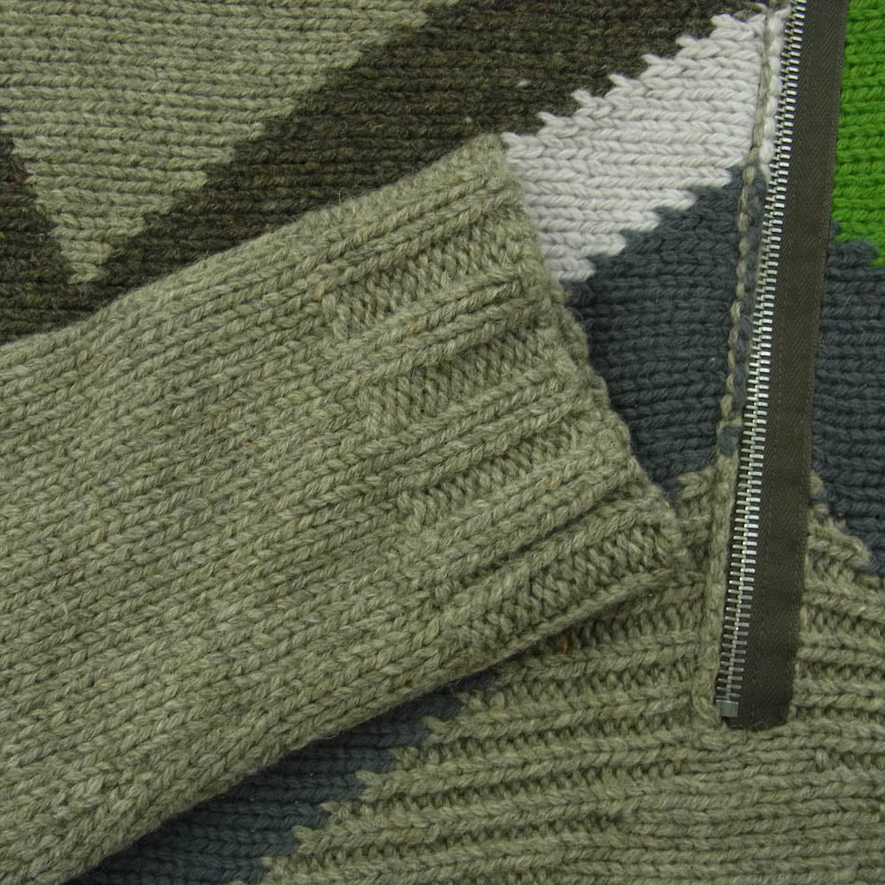 DRIES VAN NOTEN ドリスヴァンノッテン ウール100% 変形ハーフジップ ライン ニット セーター プルオーバー ジャケット カーキ系 M【中古】