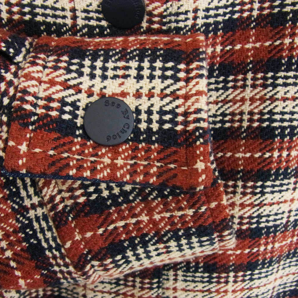 SEE BY CHLOE シーバイクロエ CHS22AVE03003 2ZA オーバーサイズ チェック シャツ ジャケット レッド系 S【極上美品】【中古】