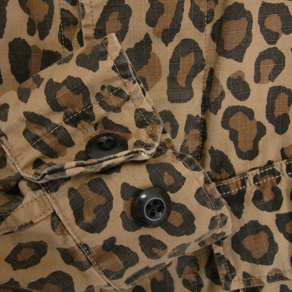 WACKO MARIA ワコマリア LEOPARD FATIGUE JACKET ポケットロゴ レオパード ファティーグ シャツ ジャケット リップストップ ブラウン系 L【中古】